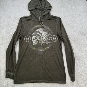 Helix Hoodie Shirt Mens L Black Thermal Skull Cross Graphic Y2K Biker Grunge